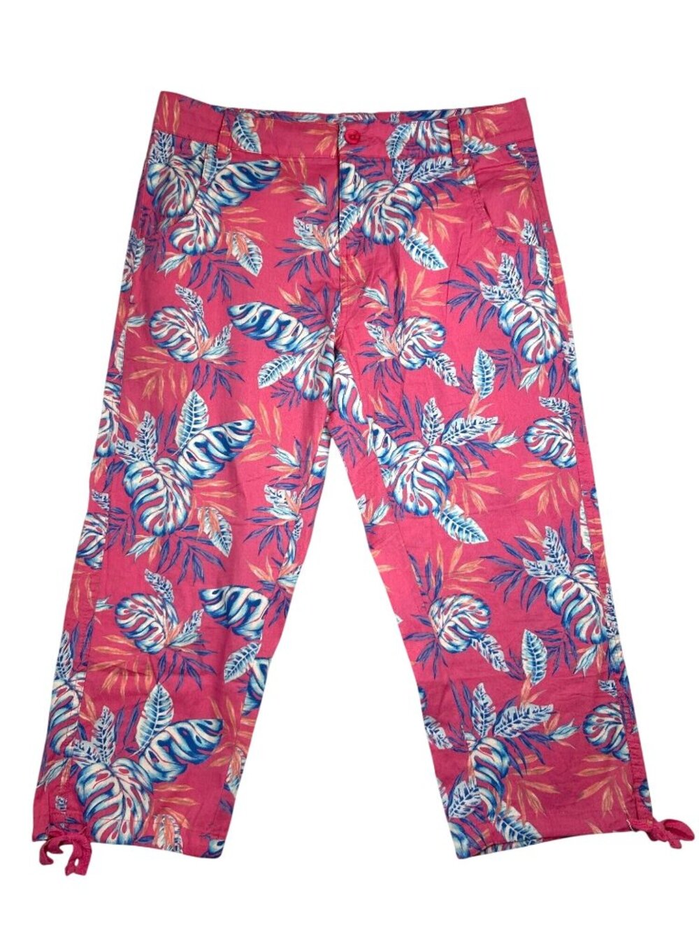 Caribbean Joe Capri Pants Sz 10P Pink Tropical Floral Print Resort Travel